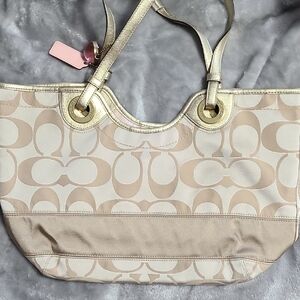 Coach Signature Beige and Gold Tote